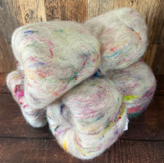 Shetland Wool, Cashgora, and Sari Silk Art Batt for Spinning or Felting