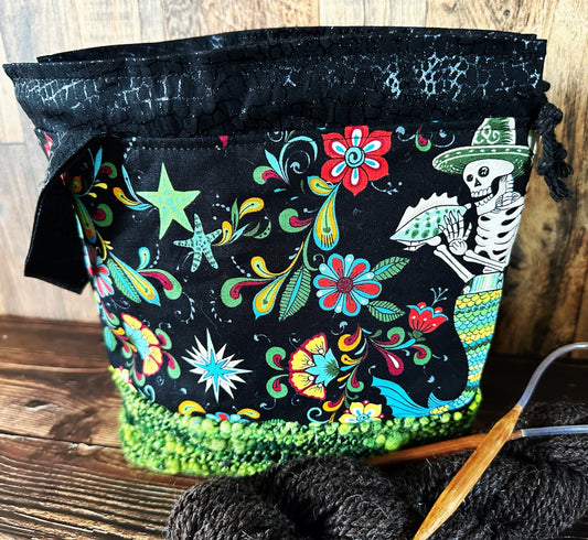 Skeleton Merfolk with Handwoven Wool Small Project Bag