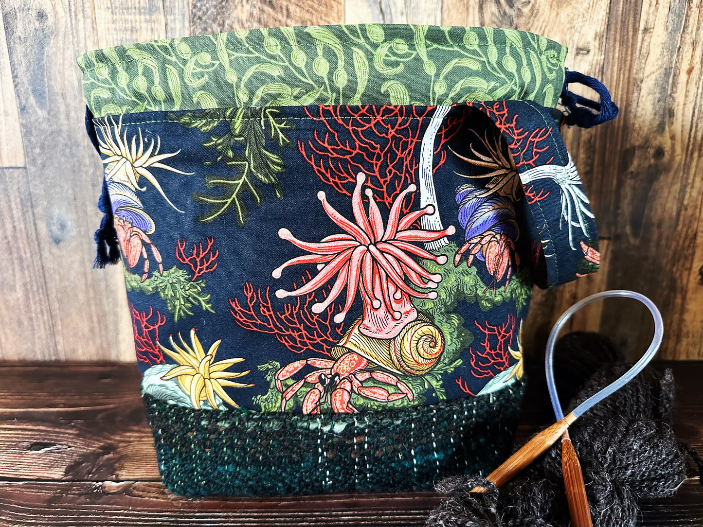 Hermit Crabs and Anemones with Handwoven Wool Small Project Bag