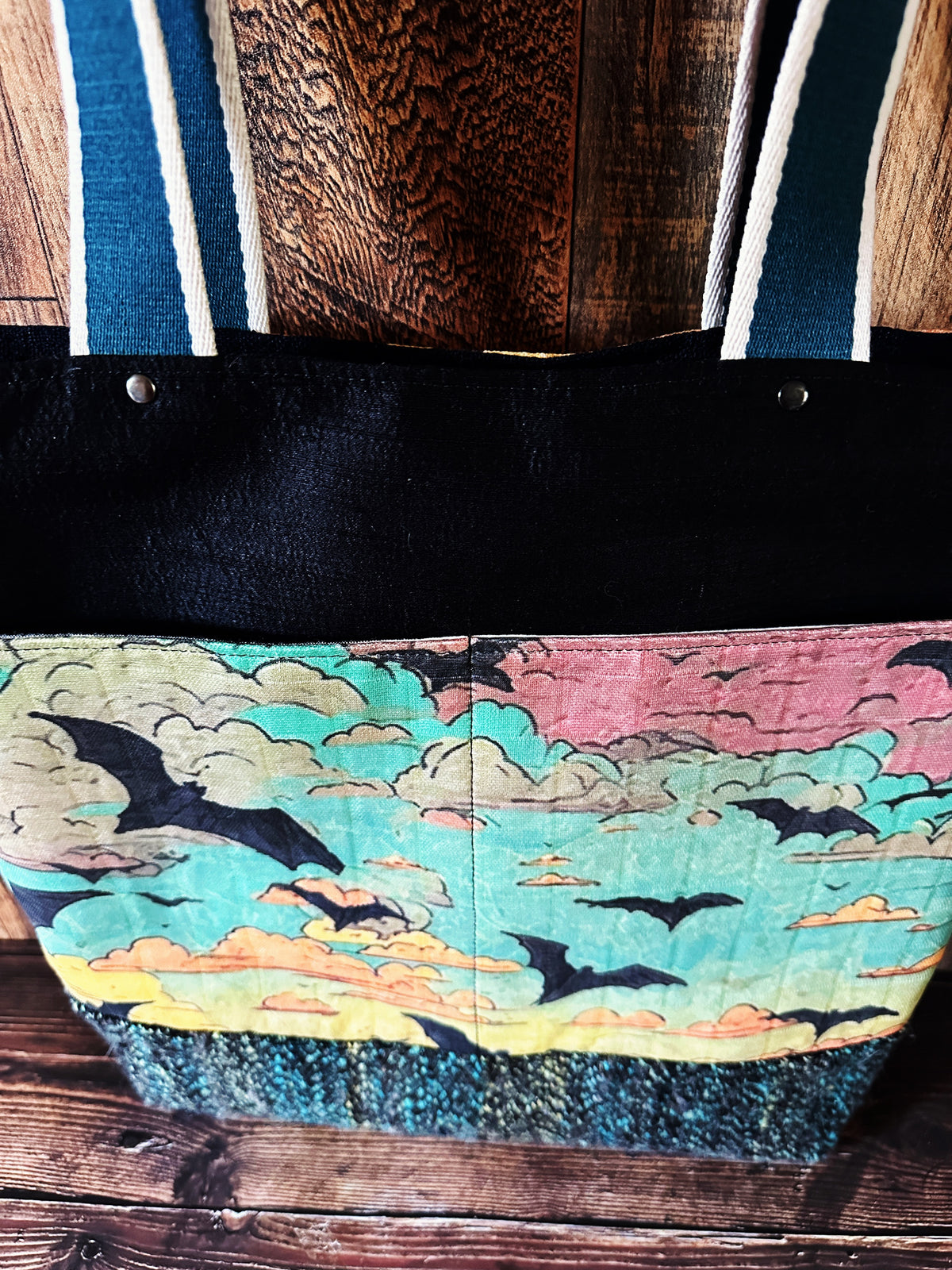 Bats at Sunset with Handwoven Wool Extra Large Tote