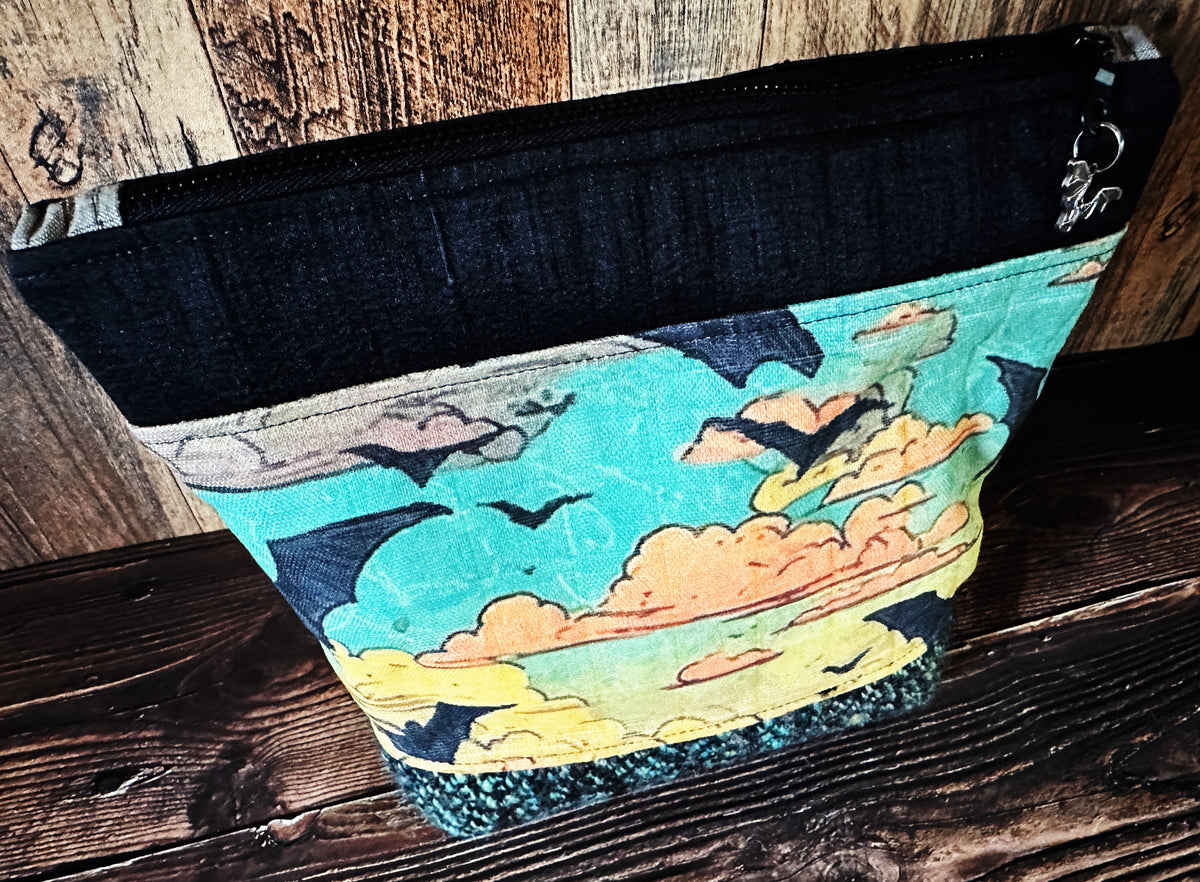 Bats at Sunset with Woven Wool Cosmetic or Zipper Bag