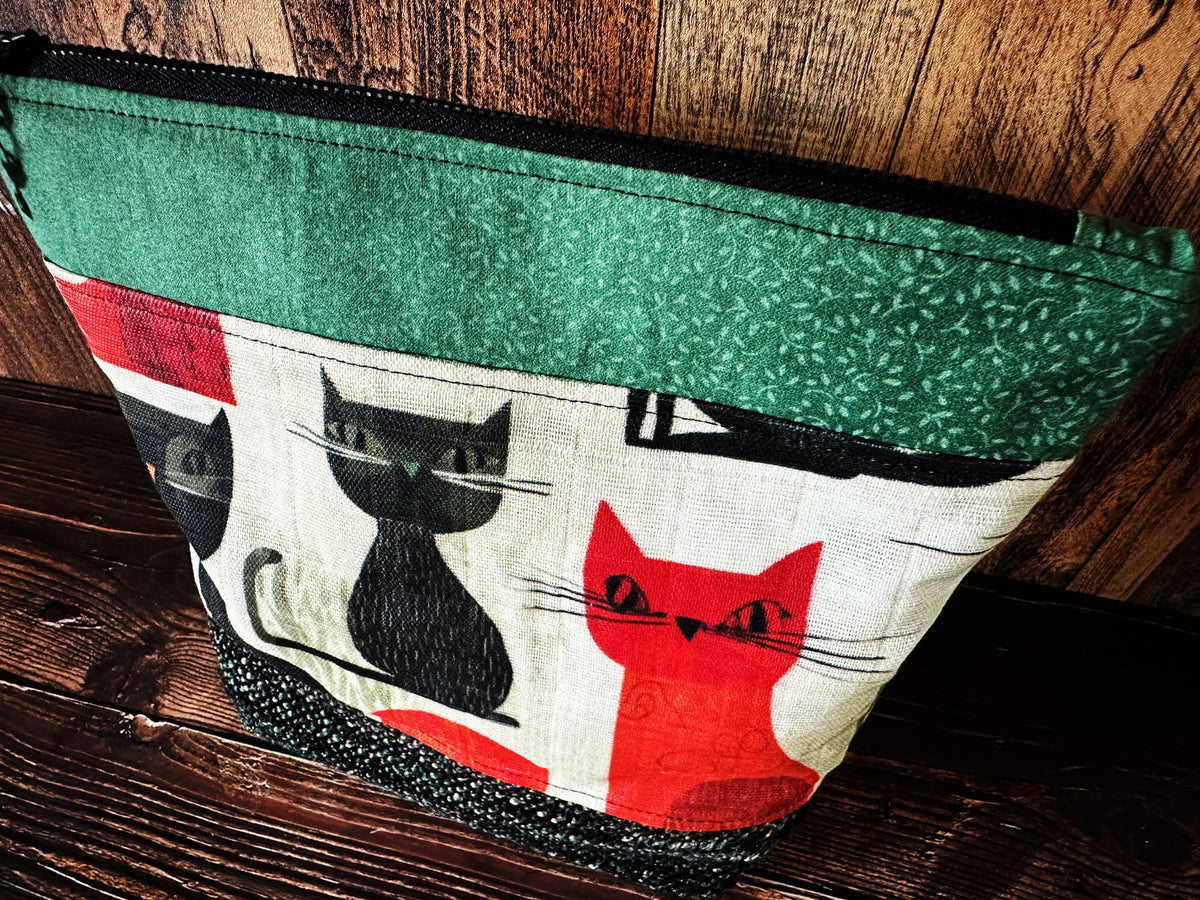 Mid Mod Cats with Woven Wool Cosmetic or Zipper Bag