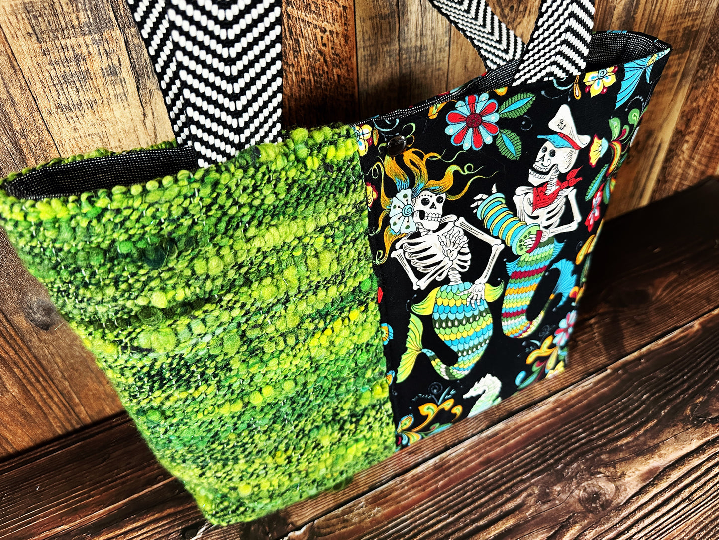 Skeleton Merfolk and Handwoven Wool Med Tote