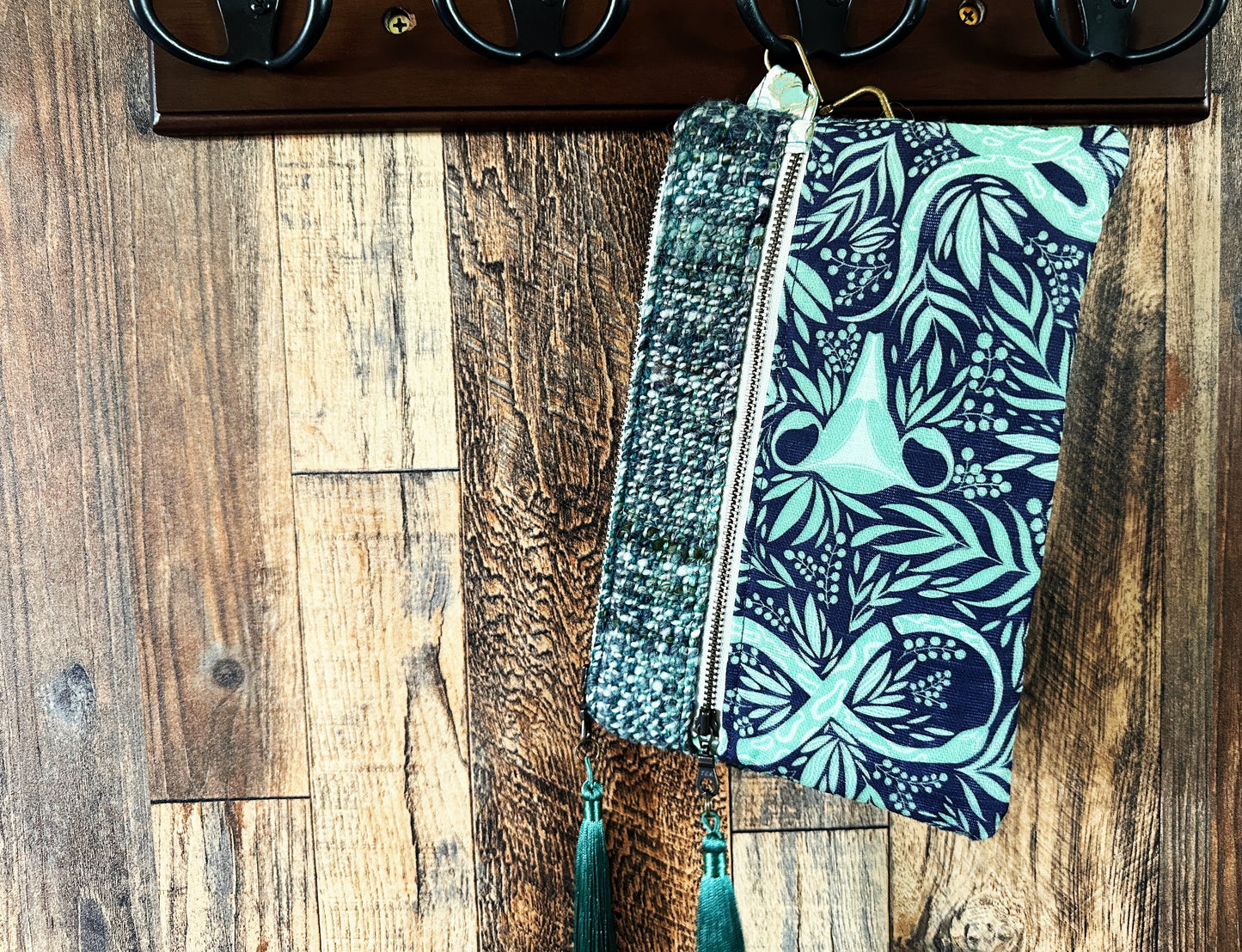 Uterus Garden & Handwoven Wool Double Zipper Clutch