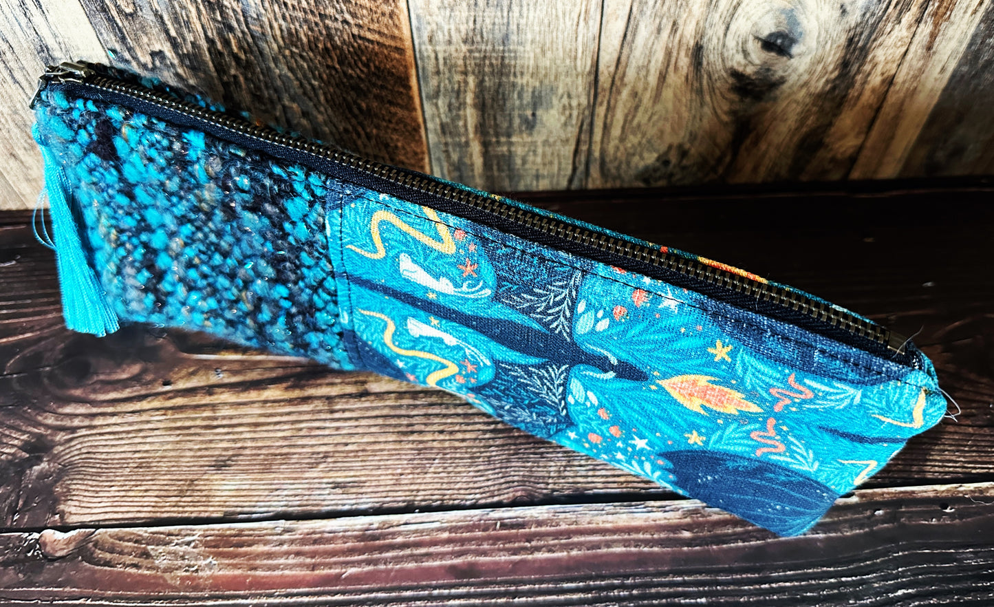 Delightful Dragons with Handwoven Wool Long and Lean Zipper Bag