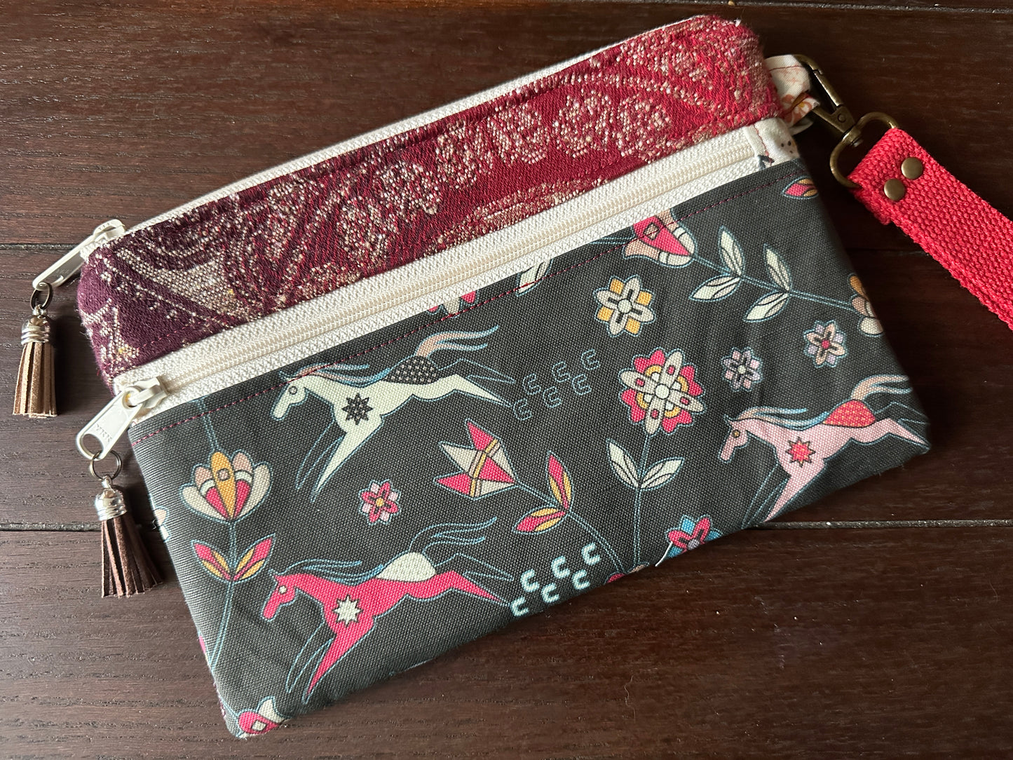 Wild Horses Double Zipper Clutch
