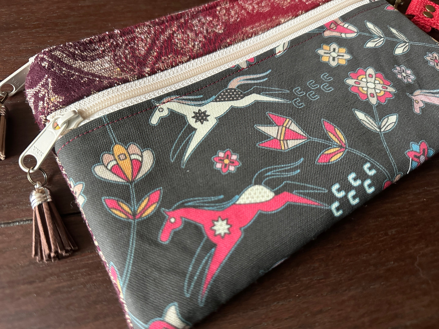 Wild Horses Double Zipper Clutch