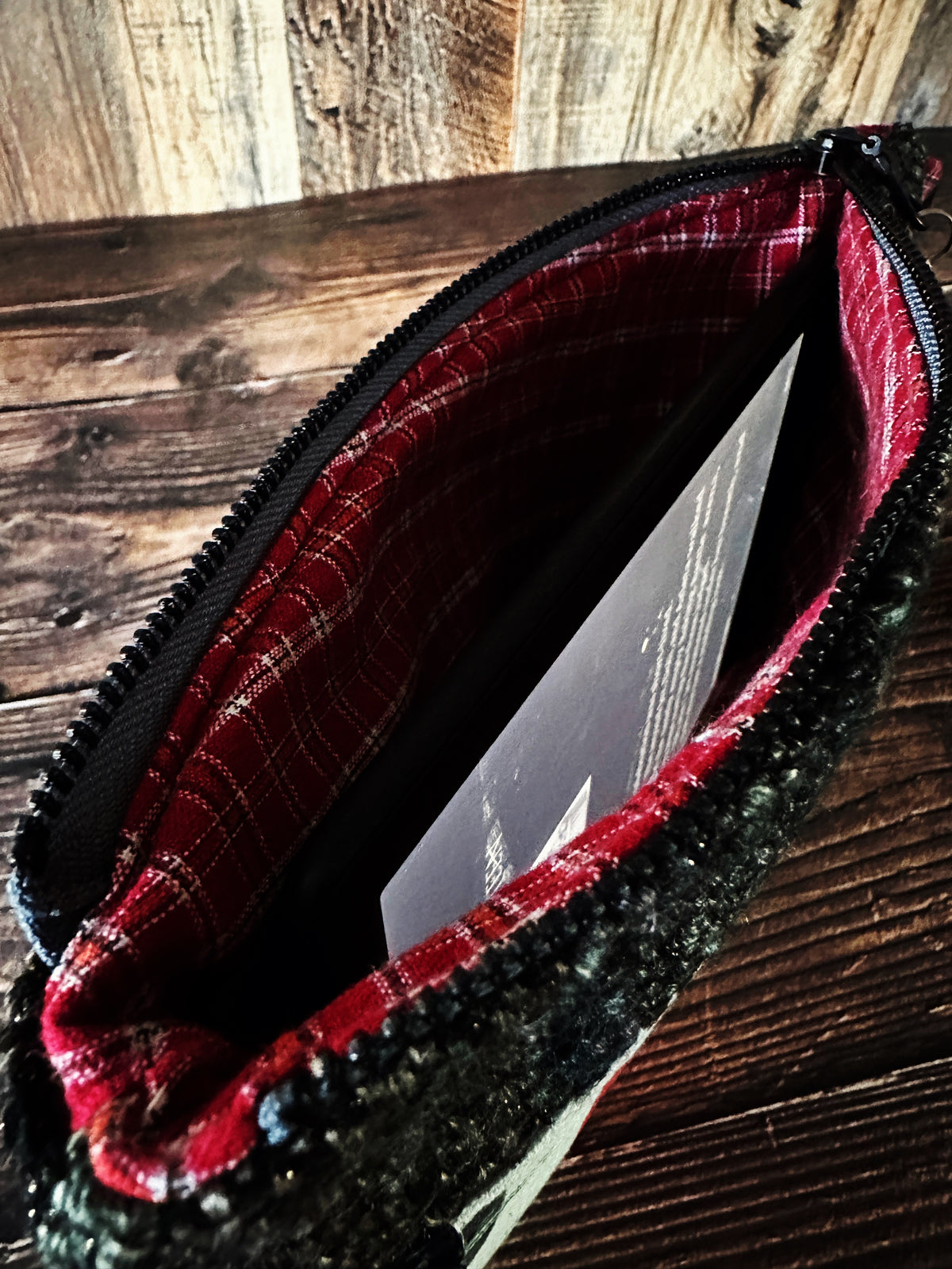 Mid Mod Cats & Handwoven Wool Double Zipper Clutch, Perfect for E Readers