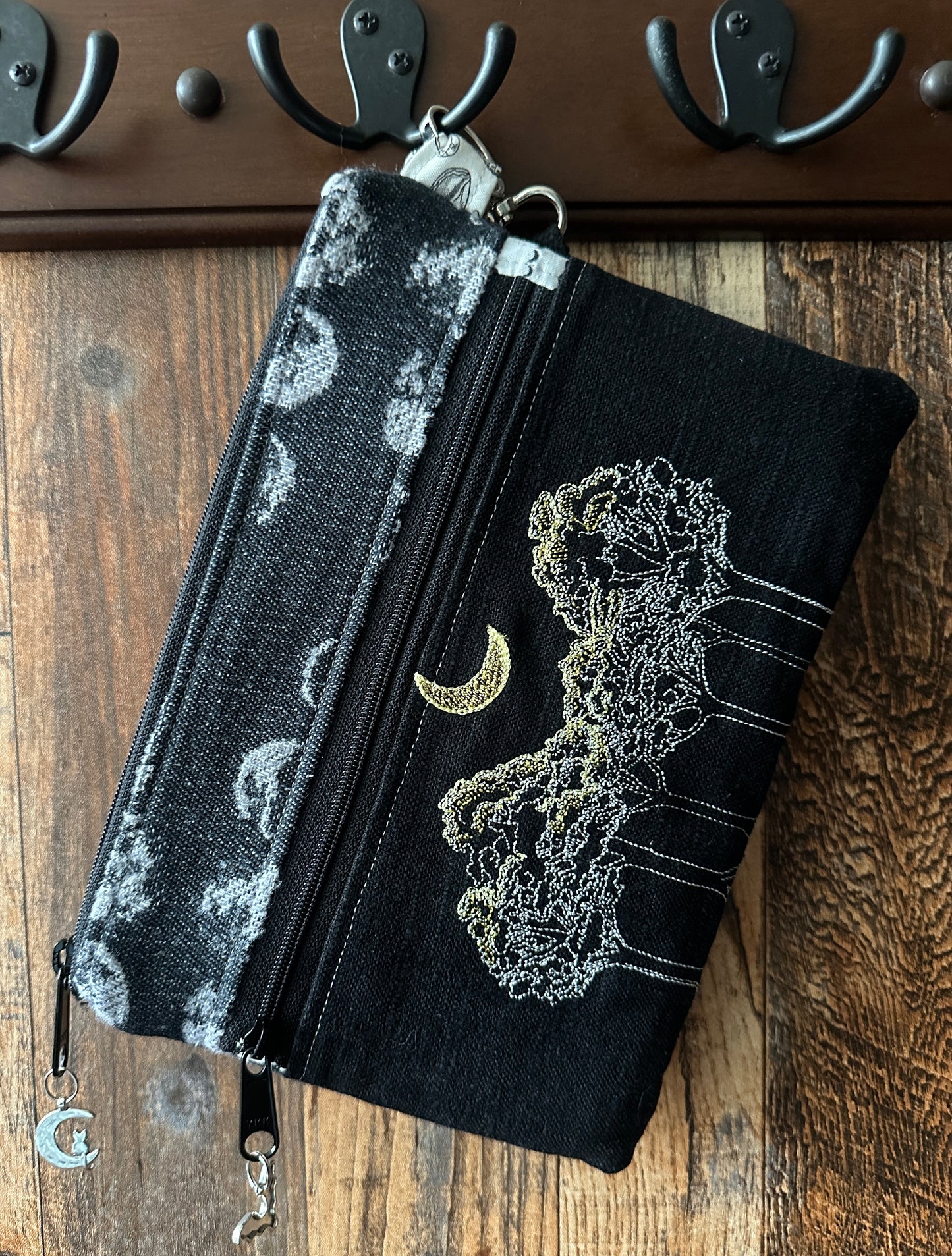 Moons Over Deciduous Trees Double Zipper Clutch