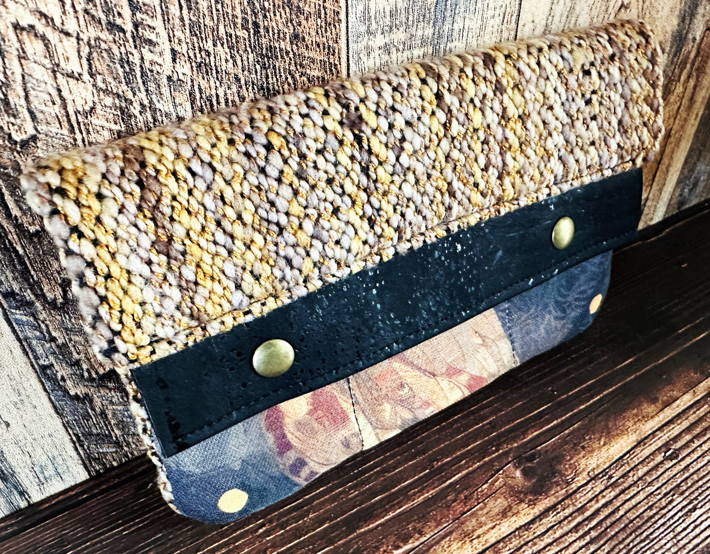 Golden Owls with Woven Wool Minimalist Wallet