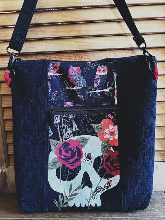 Skull and Wolf Zipper Top Crossbody Tote Bag (Copy) (Copy)