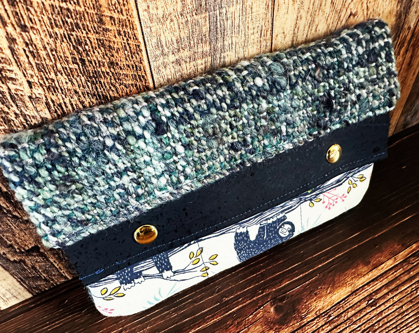 Sleepy Sloths with Woven Wool Minimalist Wallet