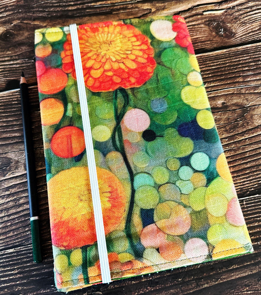 Zinnia Garden with Handwoven Wool Adjustable A5 Journal Cover