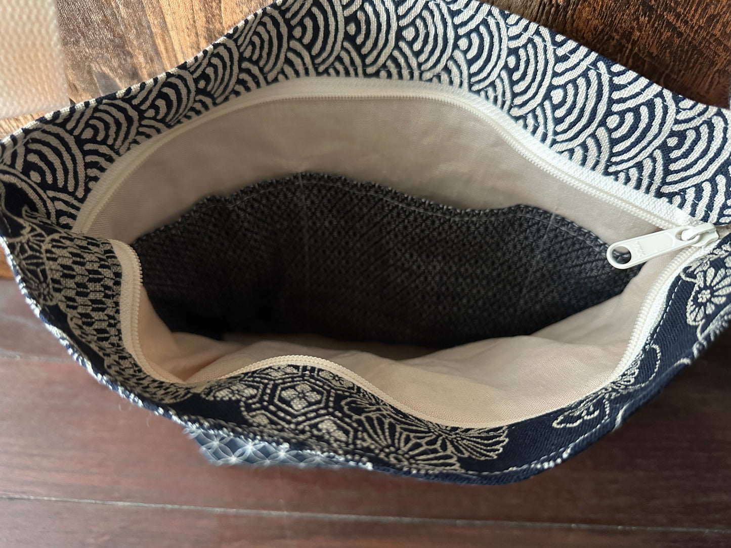 Indigo Linen with Butterfly Medium Shoulder Bag/Purse