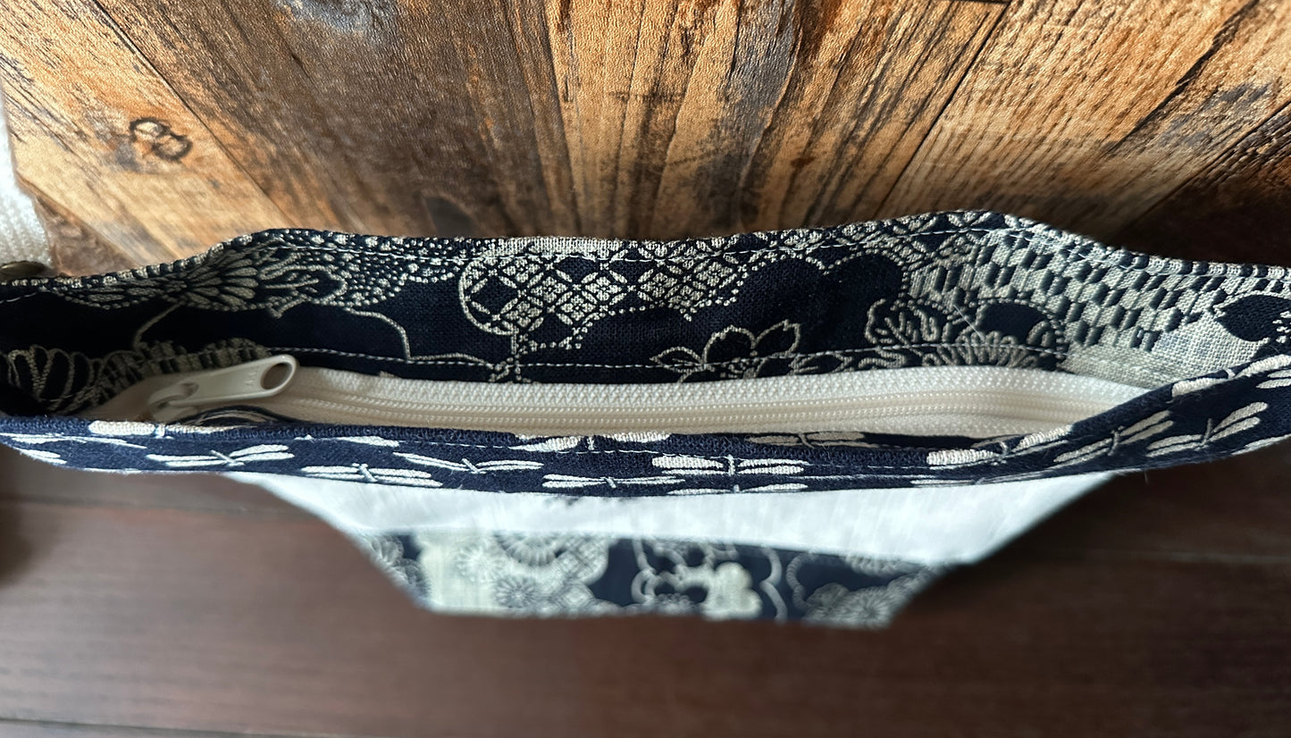 Indigo Linen with Raven Medium Shoulder Bag/Purse