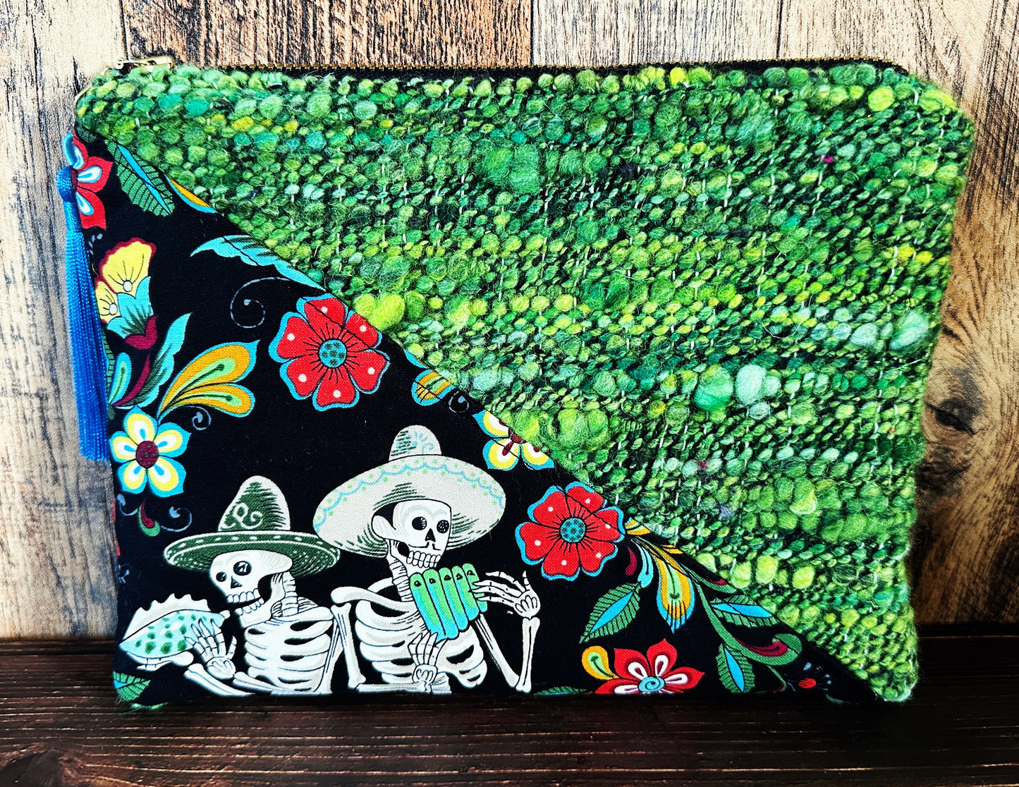 Skeleton Merfolk with Handwoven Wool Zipper Bag