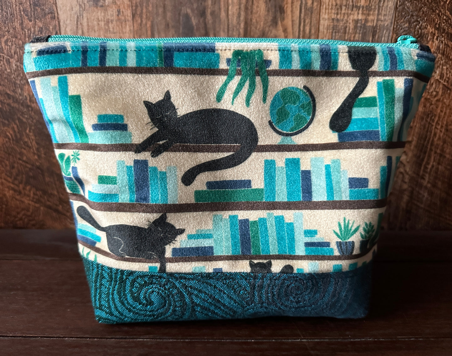 Black Cats in the Library Padded Project or Cosmetic Bag