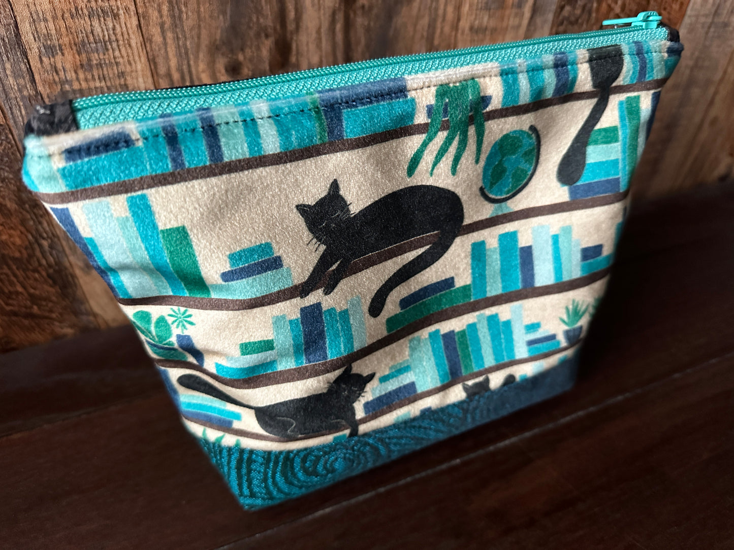 Black Cats in the Library Padded Project or Cosmetic Bag