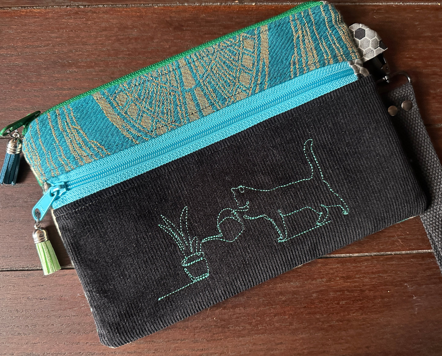 Black Cats and the Library Small Double Zipper Clutch and E-Reader Pouch