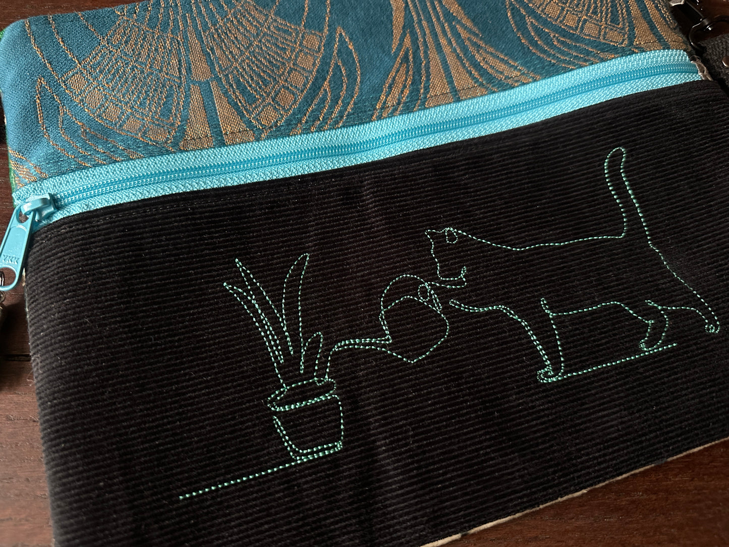 Black Cat in the Library Large Double Zipper Sleeve and Tablet Pouch