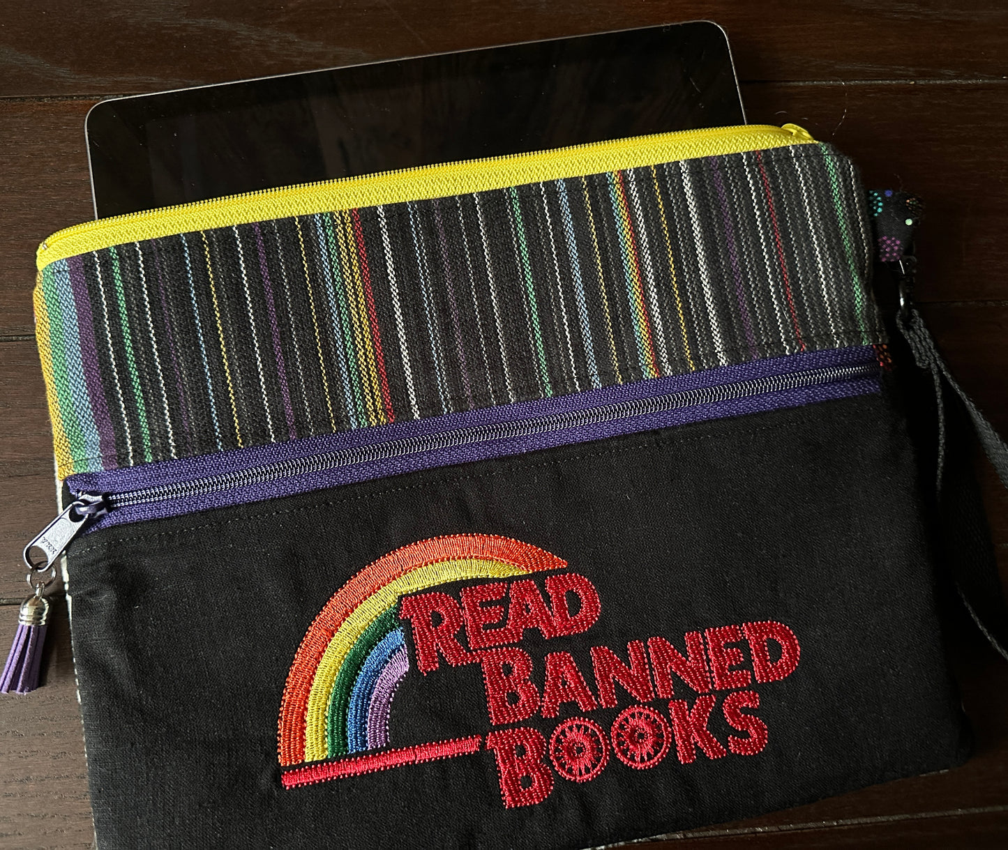 Read Banned Books with Void Kitties Large Double Zipper Sleeve and Tablet Pouch