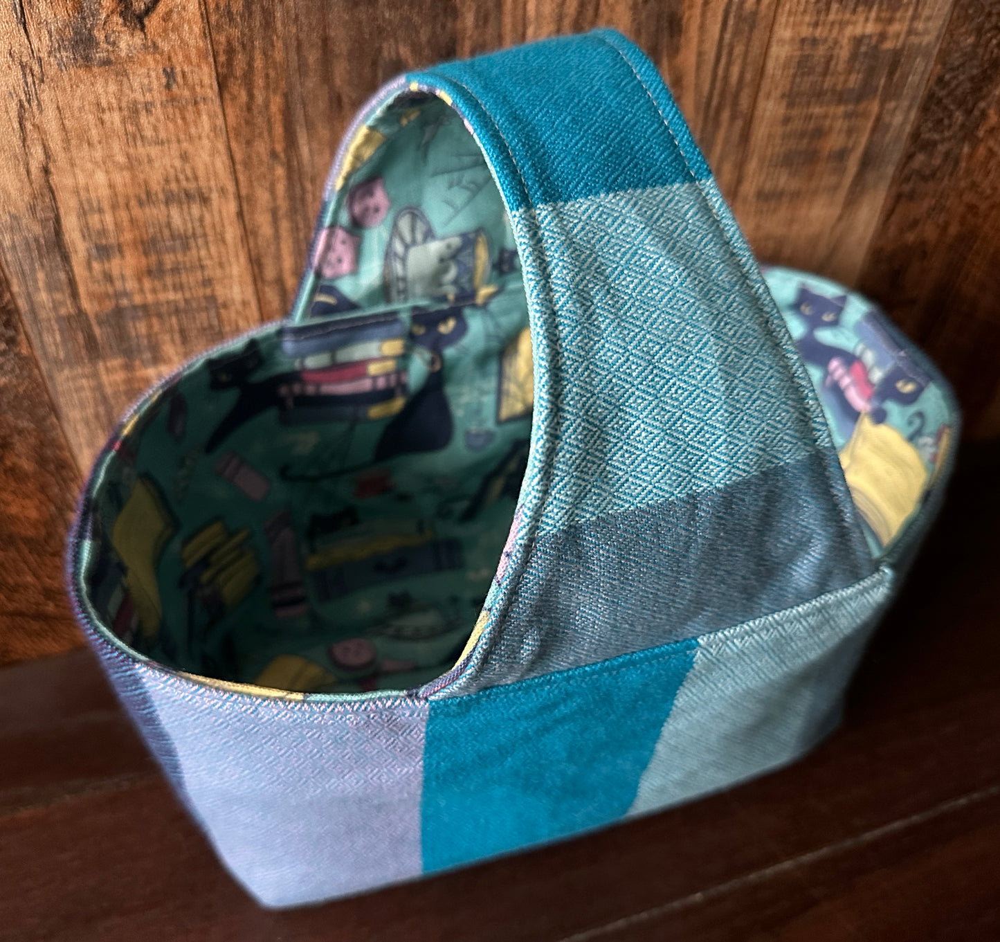Retro Void Kitties and Books Small Basket Bag