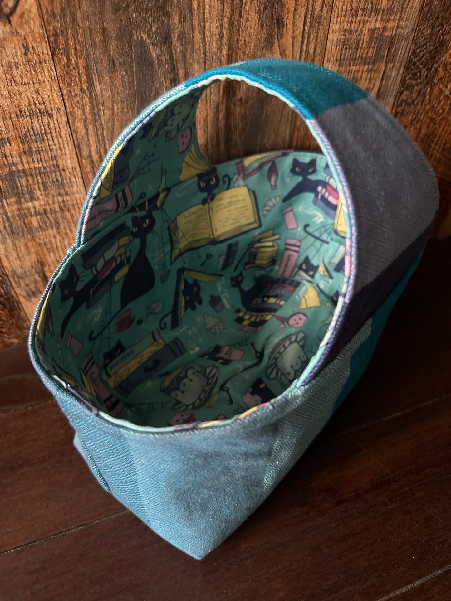 Retro Void Kitties and Books Small Basket Bag