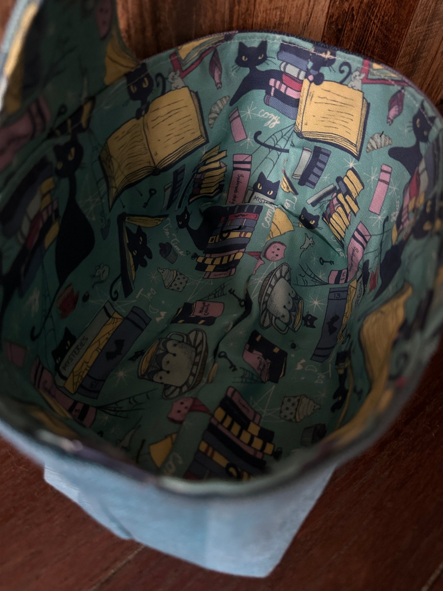 Retro Void Kitties and Books Small Basket Bag