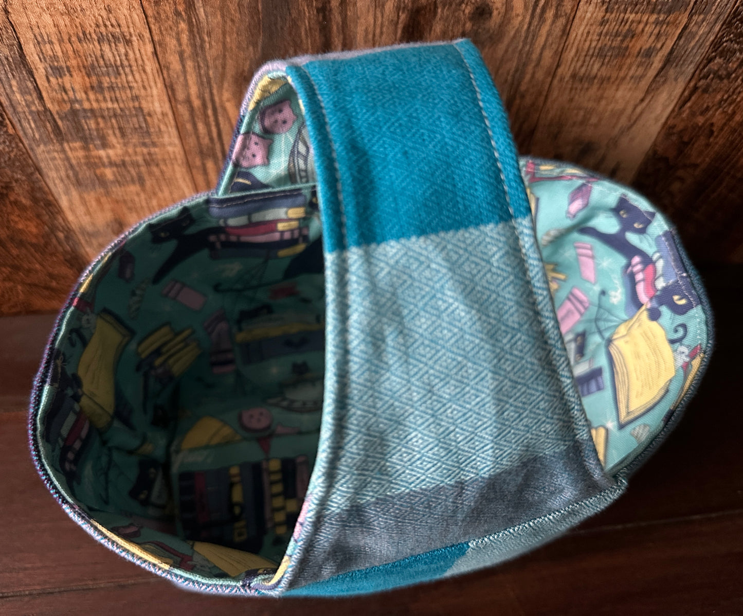 Retro Void Kitties and Books Small Basket Bag