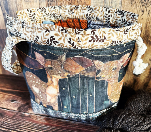 Dappled Deer with Handwoven Wool Small Project Bag