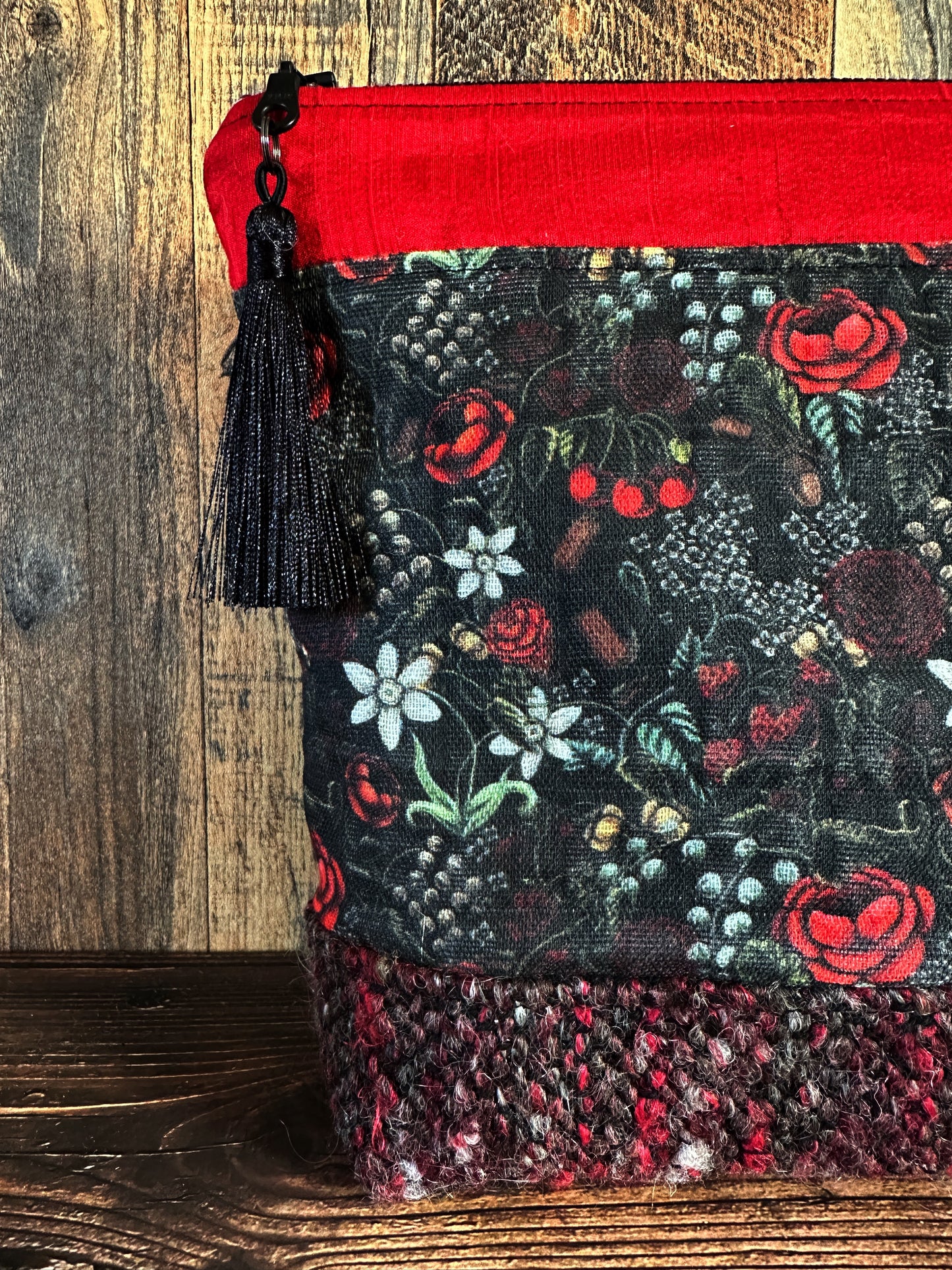 Swamp Rose and Woven Wool Cosmetic or Zipper Bag