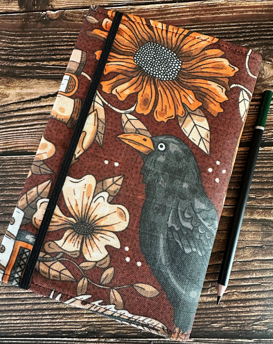 Reading Raven with Handwoven Wool Adjustable A5 Journal Cover