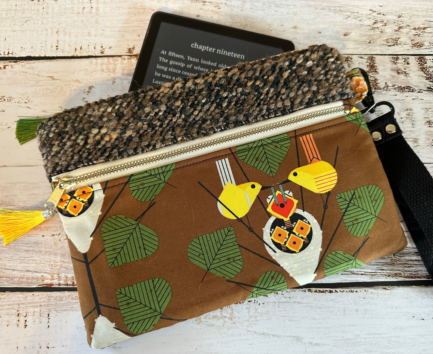 Yellow Warbler Double Zipper Clutch~ Perfect for E-Readers