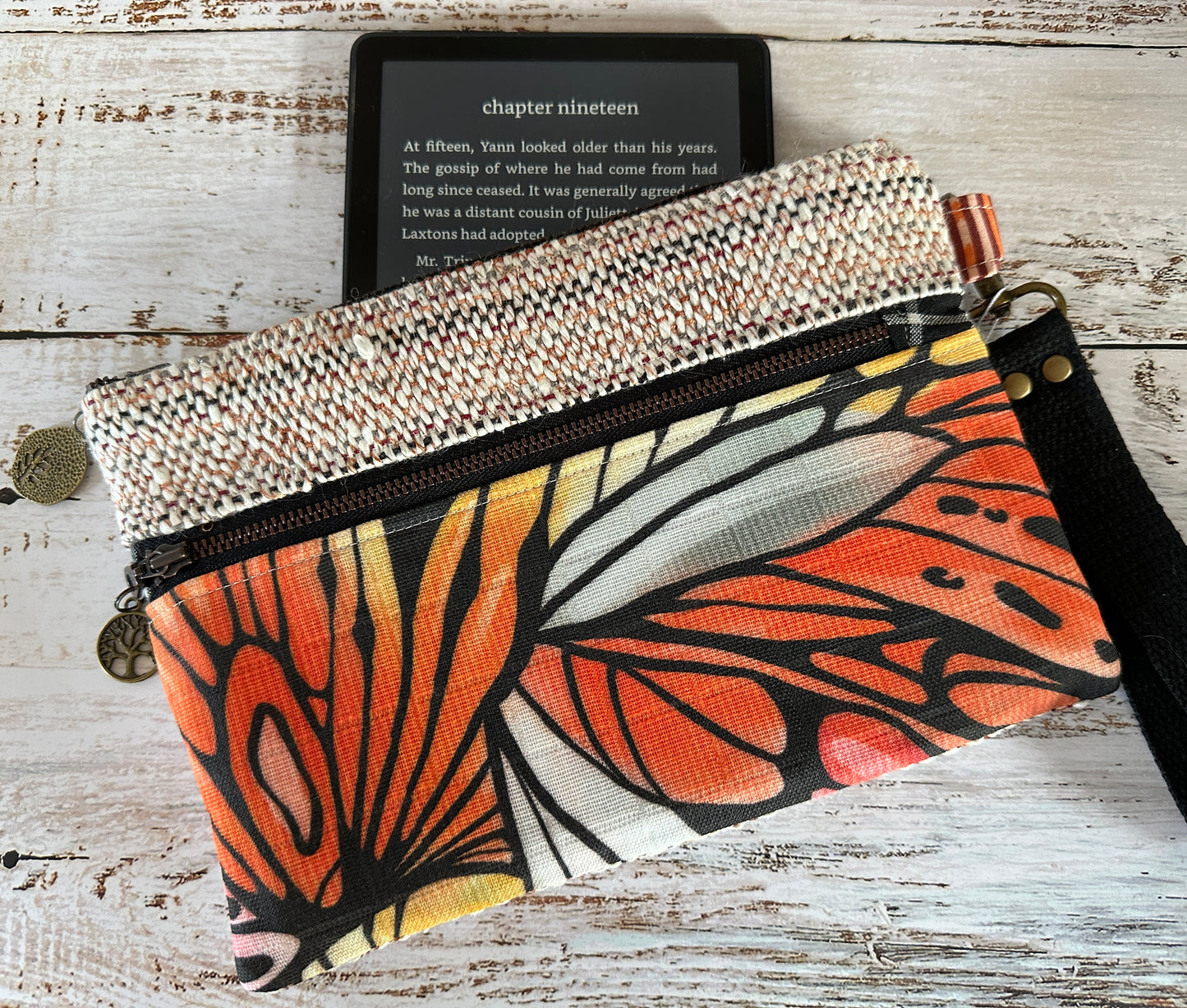 Monarch Wings Double Zipper Clutch~ Perfect for E-Readers