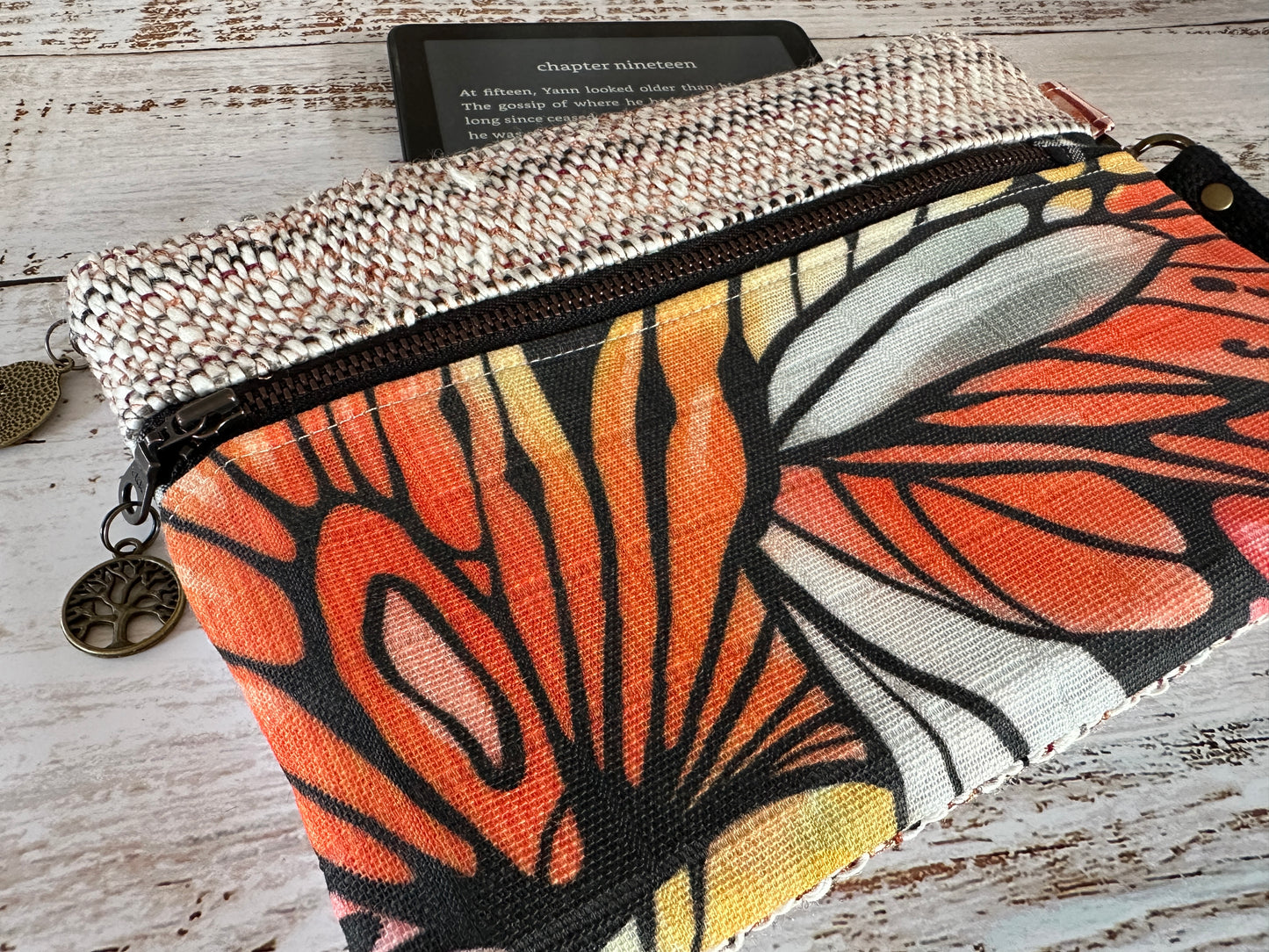 Monarch Wings Double Zipper Clutch~ Perfect for E-Readers