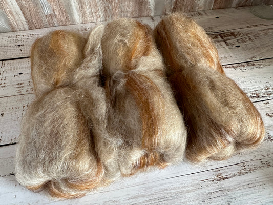 Cashgora, Merino, and Tussah Silk Art Batt for Spinning or Felting ~ Neutrals, Browns, Ecru, with Ivory Kid Mohair