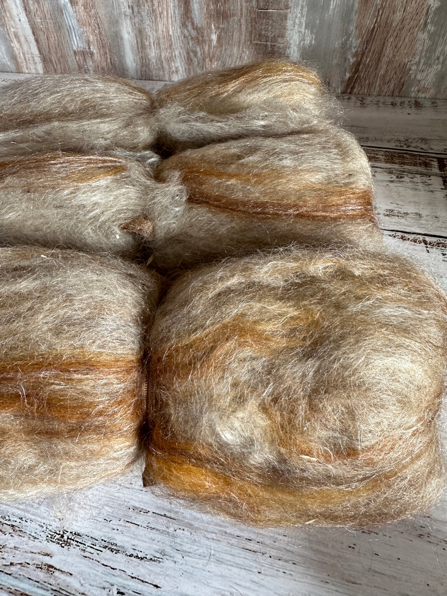 Cashgora, Merino, and Tussah Silk Art Batt for Spinning or Felting ~ Neutrals, Browns, Ecru, with Ivory Kid Mohair