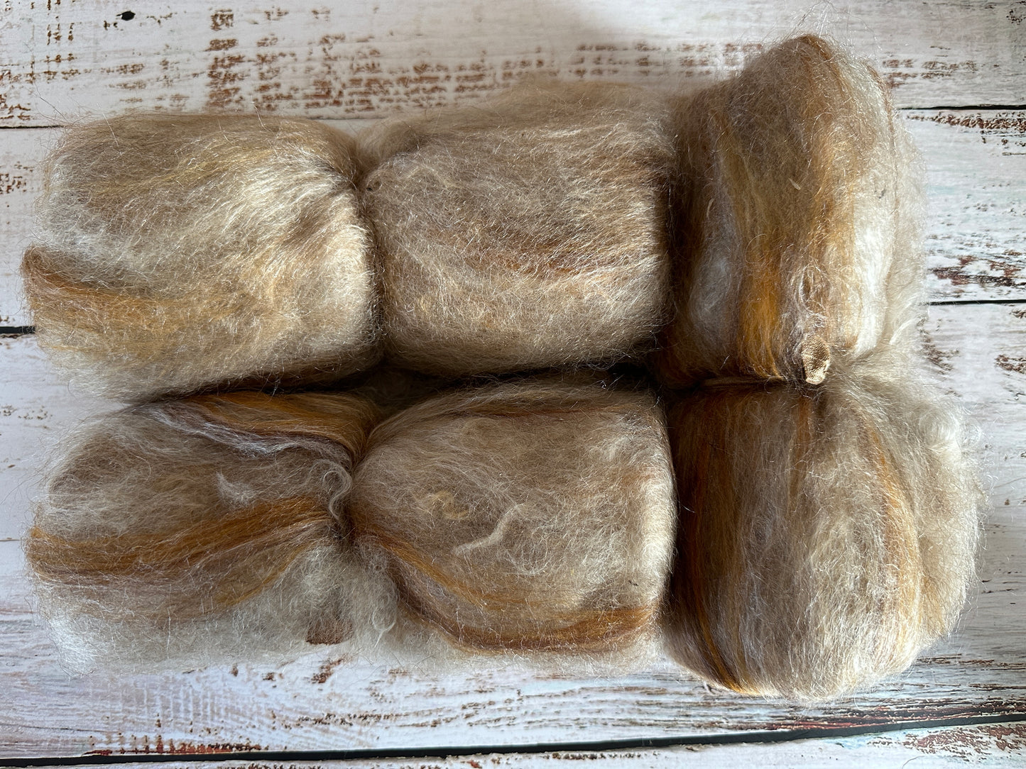 Cashgora, Merino, and Tussah Silk Art Batt for Spinning or Felting ~ Neutrals, Browns, Ecru, with Ivory Kid Mohair
