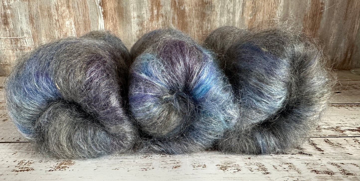Cashgora, Merino, and Tussah Silk Art Batt for Spinning or Felting ~ Charcoal, Blue, Purple