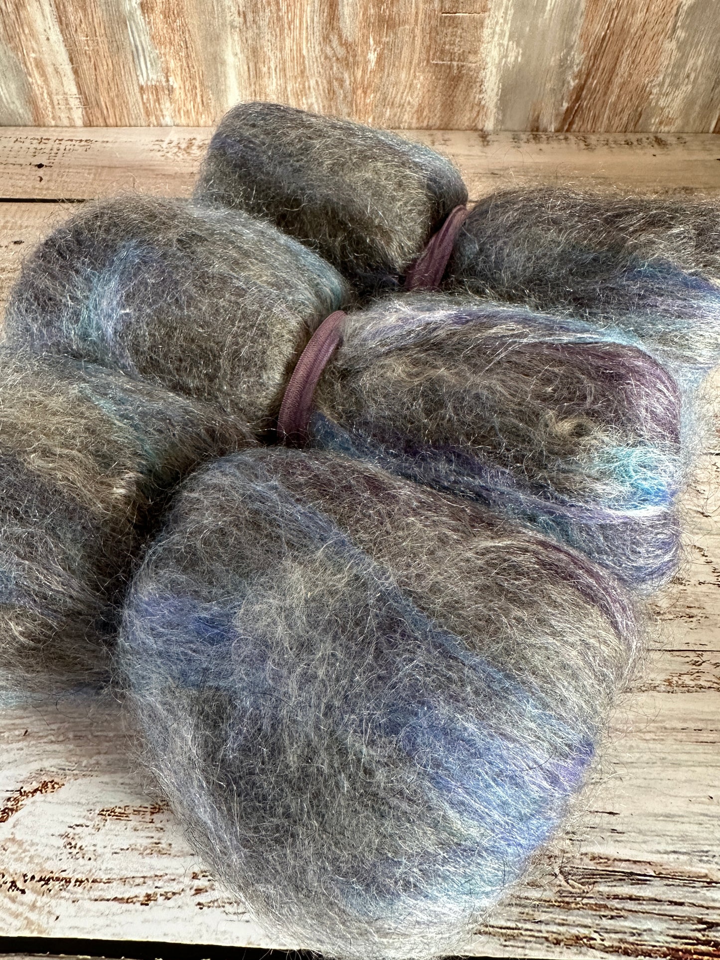 Cashgora, Merino, and Tussah Silk Art Batt for Spinning or Felting ~ Charcoal, Blue, Purple