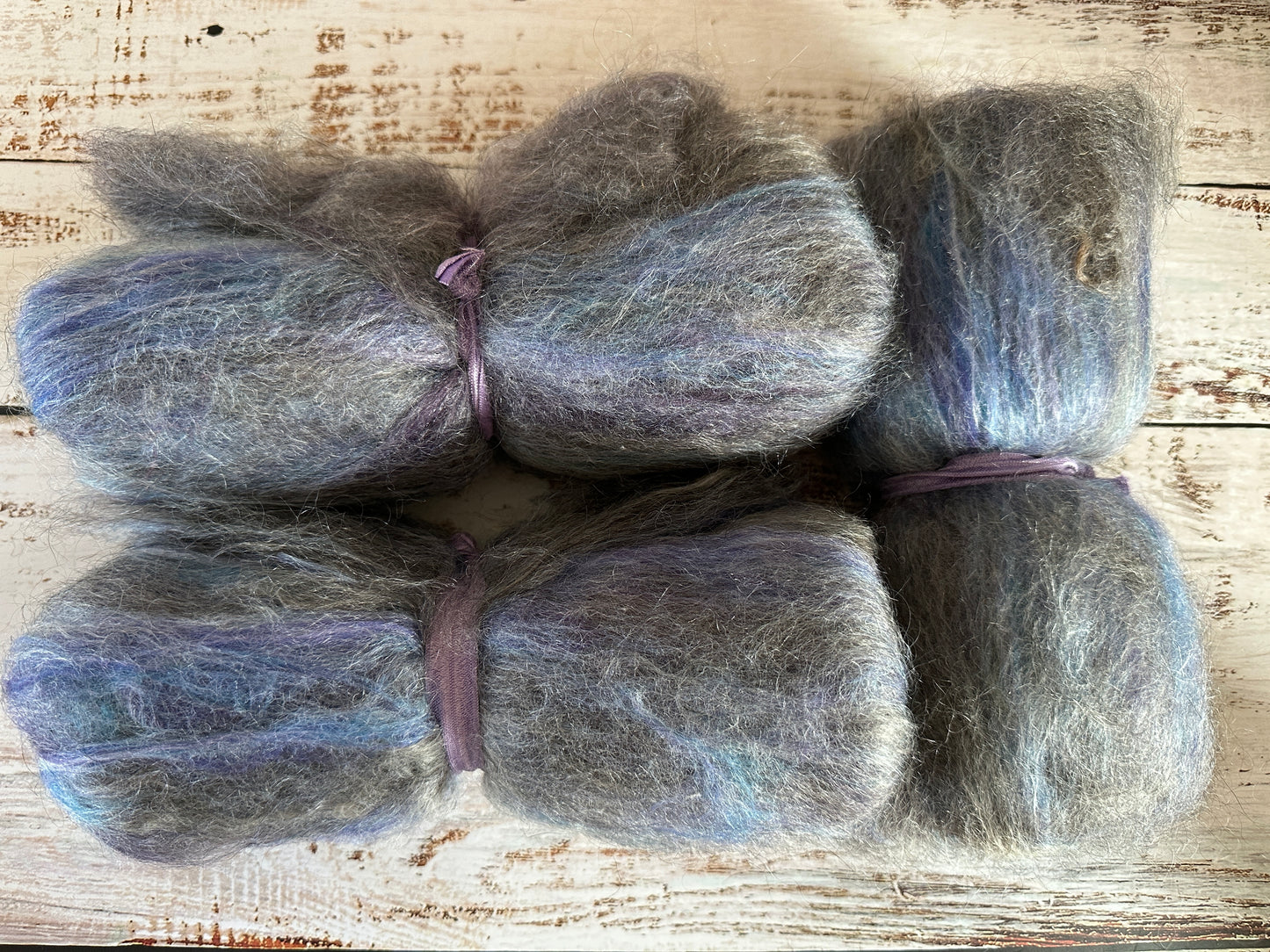Cashgora, Merino, and Tussah Silk Art Batt for Spinning or Felting ~ Charcoal, Blue, Purple