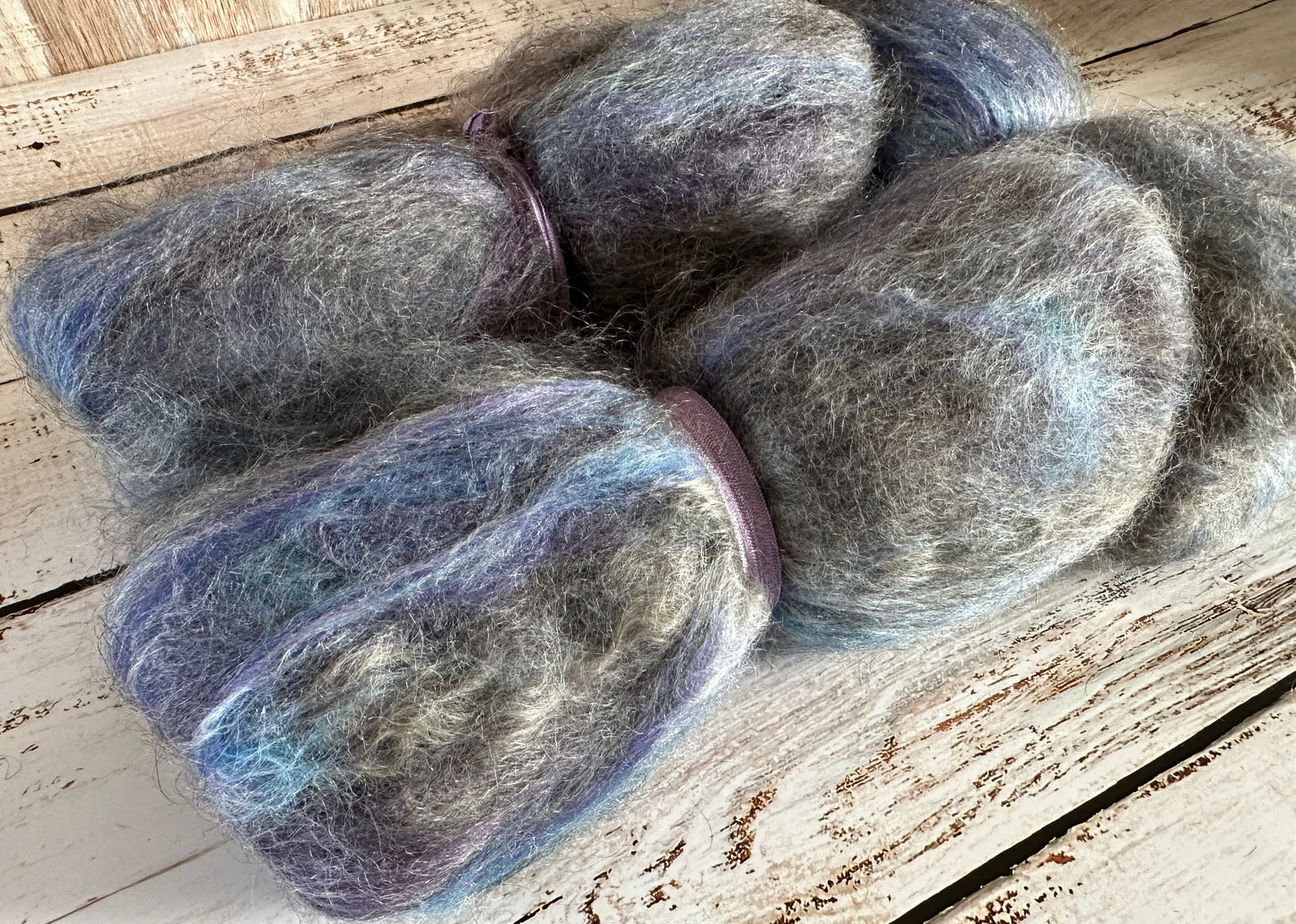Cashgora, Merino, and Tussah Silk Art Batt for Spinning or Felting ~ Charcoal, Blue, Purple