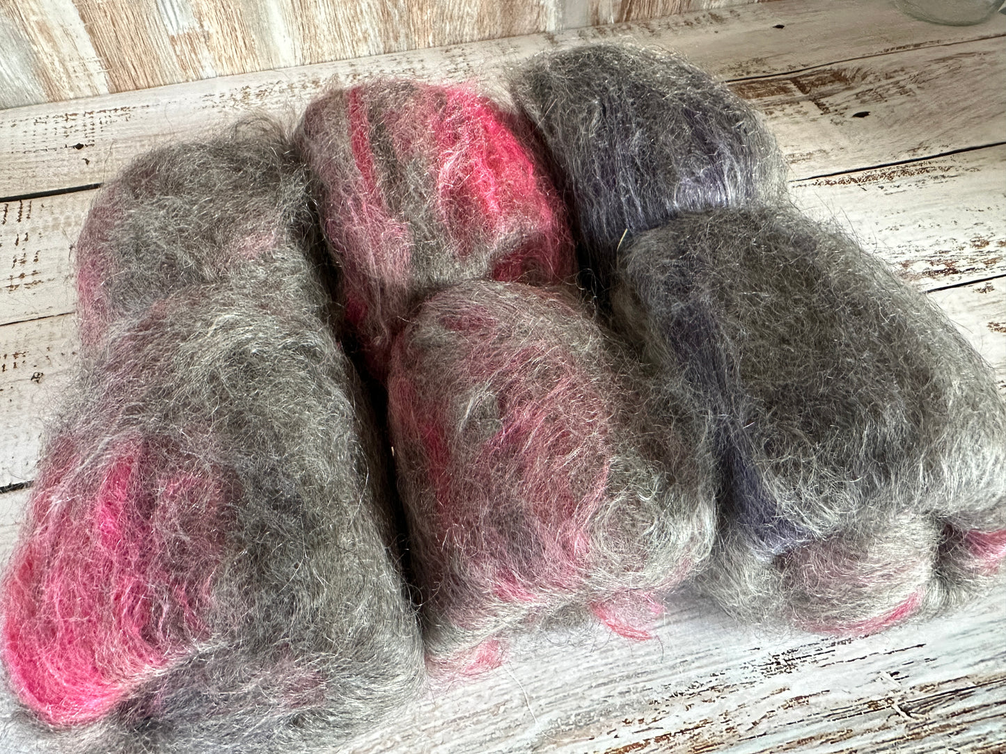Cashgora, Merino, and Tussah Silk Art Batt for Spinning or Felting ~ Charcoal, Red, Purple