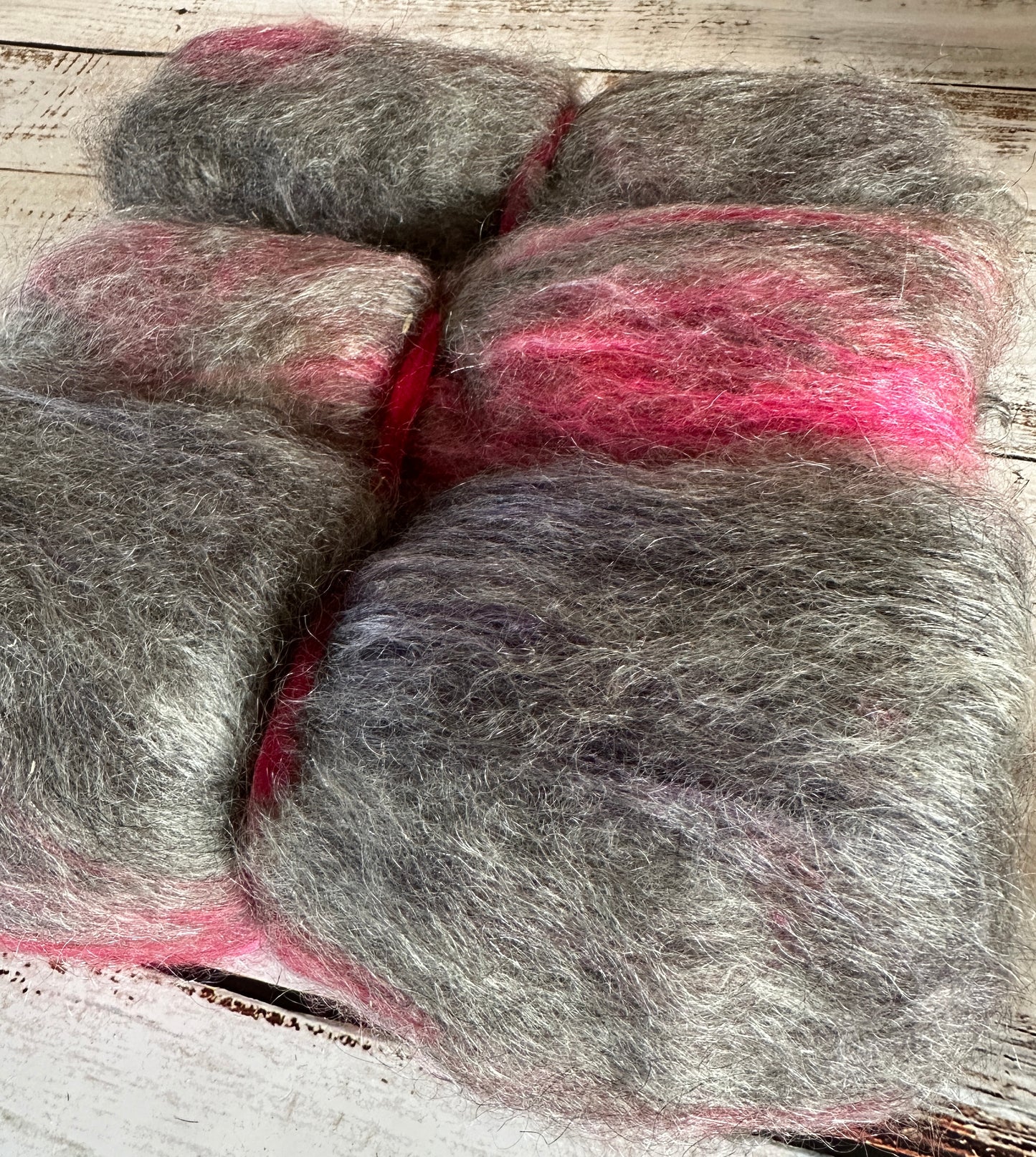 Cashgora, Merino, and Tussah Silk Art Batt for Spinning or Felting ~ Charcoal, Red, Purple