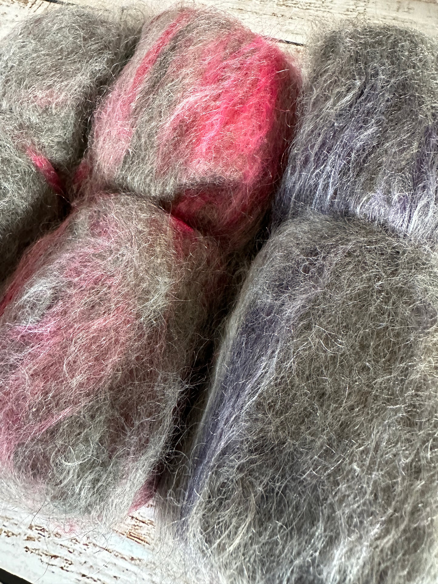 Cashgora, Merino, and Tussah Silk Art Batt for Spinning or Felting ~ Charcoal, Red, Purple