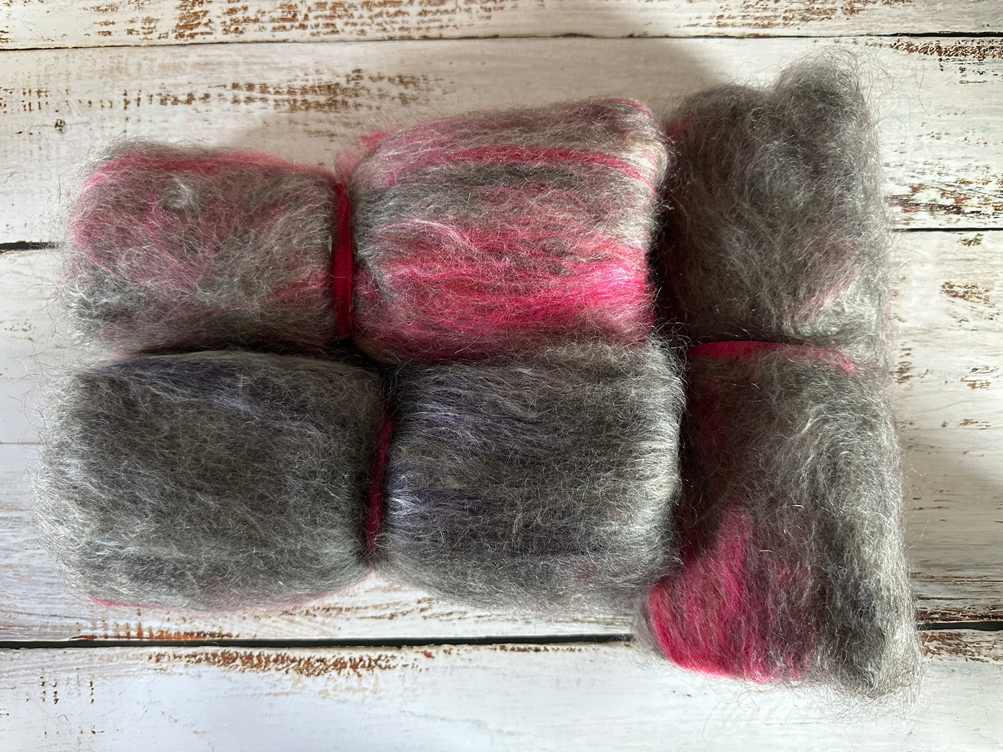 Cashgora, Merino, and Tussah Silk Art Batt for Spinning or Felting ~ Charcoal, Red, Purple