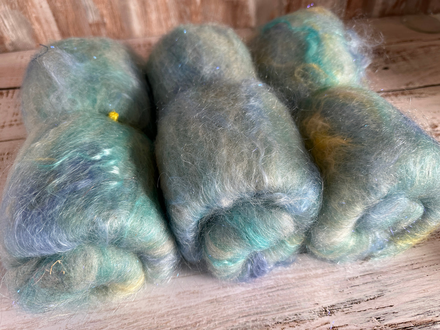 Mohair, Alpaca, Merino, and Firestar Art Batt for Spinning or Felting ~ Caribbean Blues