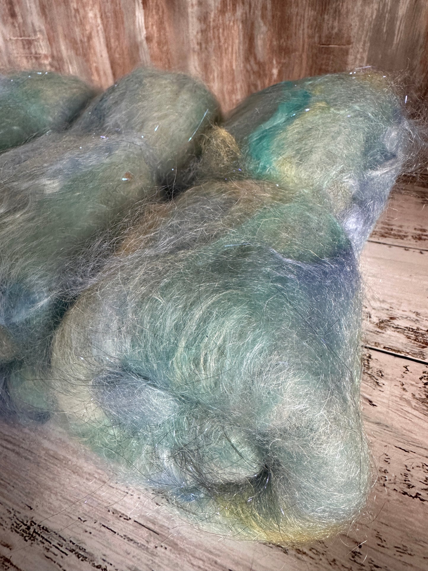 Mohair, Alpaca, Merino, and Firestar Art Batt for Spinning or Felting ~ Caribbean Blues