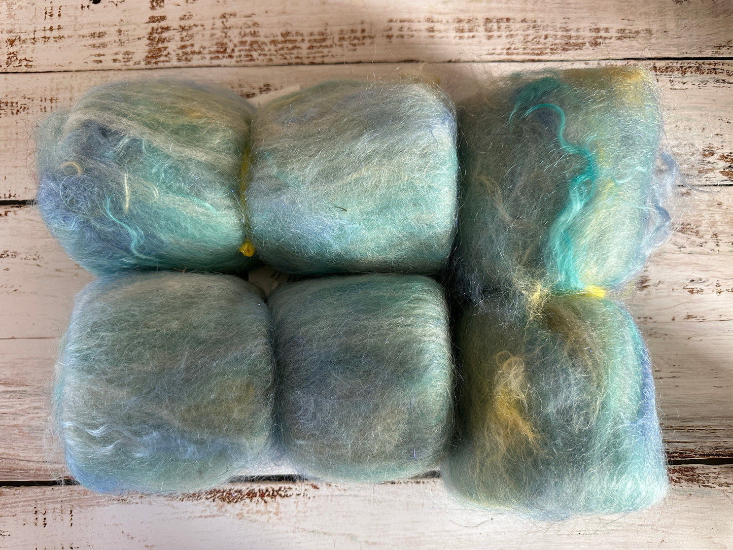 Mohair, Alpaca, Merino, and Firestar Art Batt for Spinning or Felting ~ Caribbean Blues