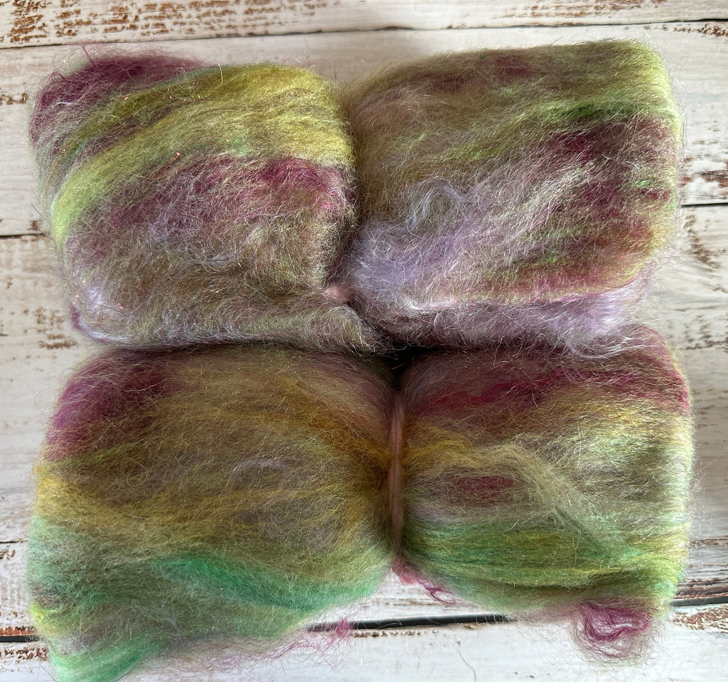 Mohair, BFL Wool, Silk, and Firestar Art Batt for Spinning or Felting ~ Raspberry Bliss